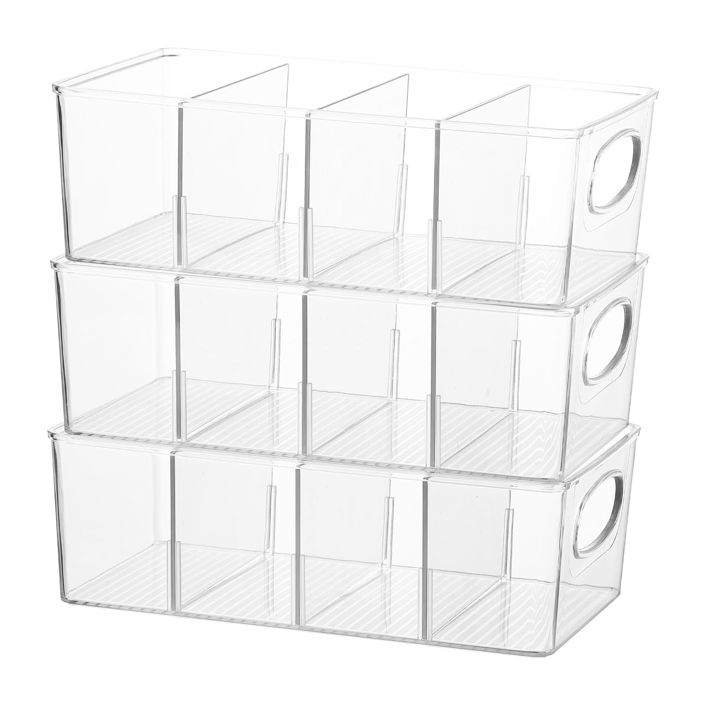 4-Section Divided Storage Plastic Bins, 3 Pack