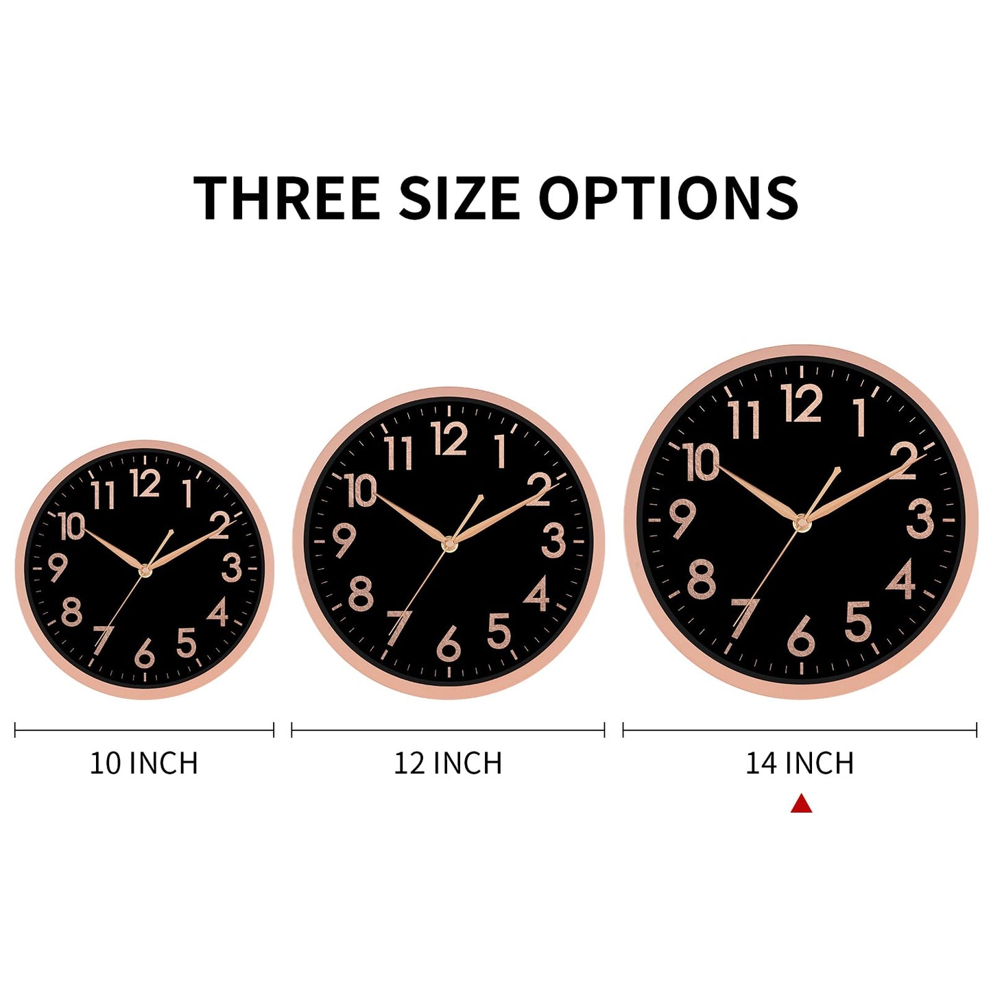 AKCISOT 14 Inch Wall Clock, Modern Large Wall Clocks Battery Operated, Analog Silent Non Ticking Clock Decorate for Living Room, Office, Bedroom, Bathroom, Kitchen(Rose Gold Black)