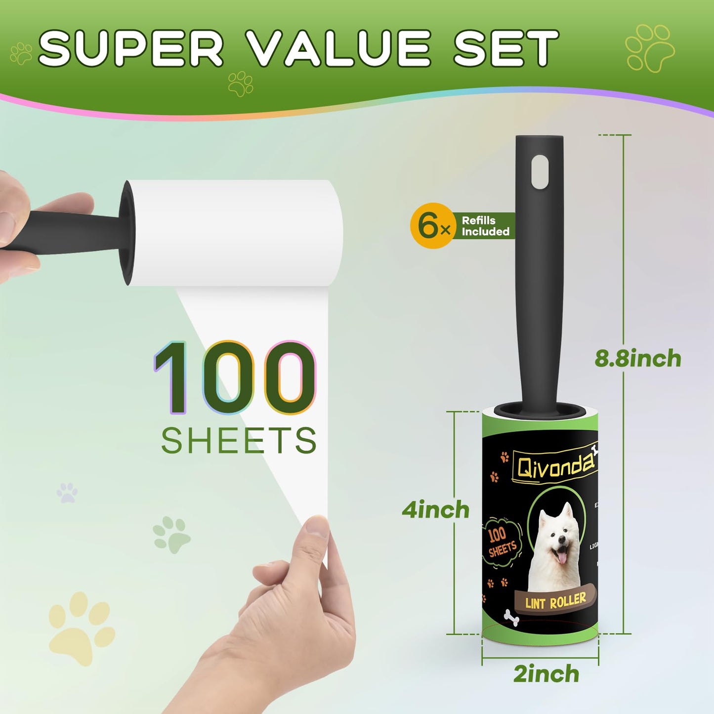 Qivonda Lint Rollers for Pet Hair Extra Sticky, Lint Rollers 600 Sheets Mega Value Set, Pet Hair Remover with 3 Upgraded Handles, Portable Lint Remover for Clothes, Furniture & Pet Hair (6 Pack)