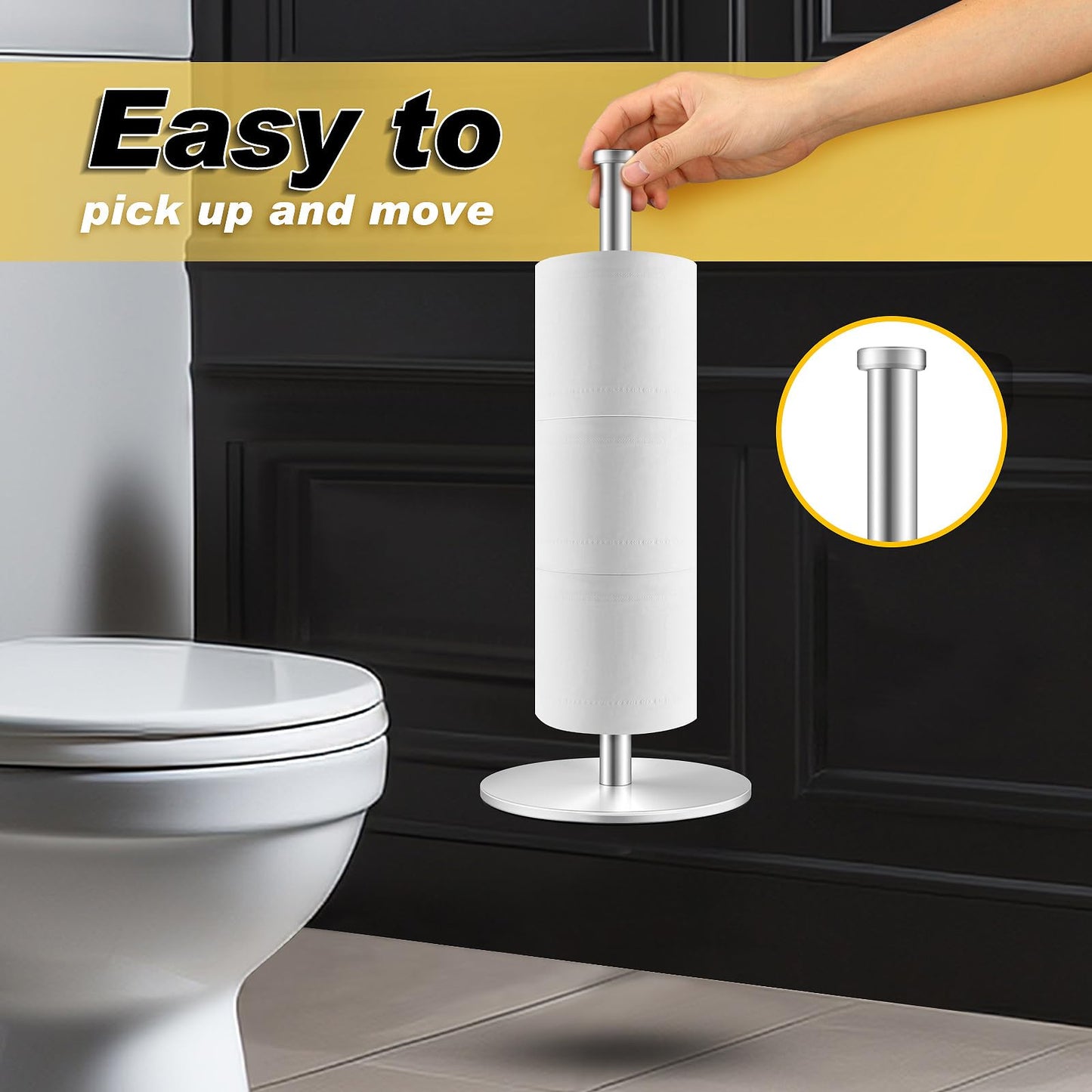 Toilet Paper Holder, Stainless Steel Bathroom Toilet Paper Holder Stand, Space-Saving Toilet Paper Roll Holder, Free Standing Toilet Paper Holder with Non-Slip Stable Base (Silver)
