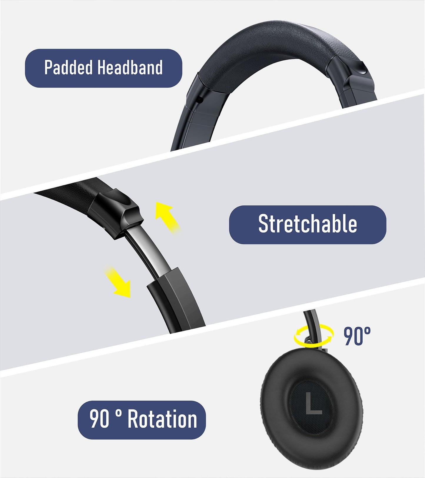 Bluetooth Headphones, Wireless headphones bluetooth, 70H Playtime Headphones Wireless Bluetooth 5.1 with With Mic & 3EQ Modes, Over Ear Headphones HiFi Stereo for Home Traver Work PC/Callphones