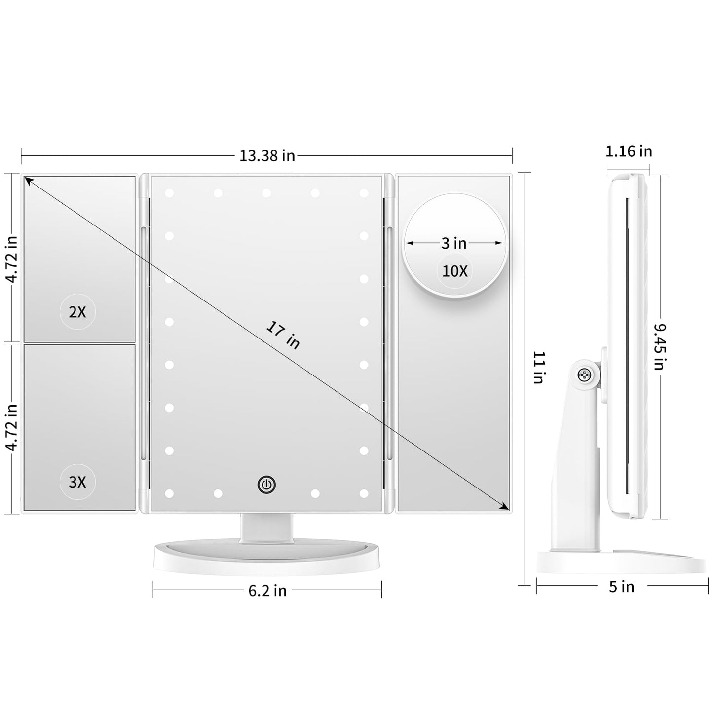 Vanity Mirror with Lights 2X 3X 10X Magnification