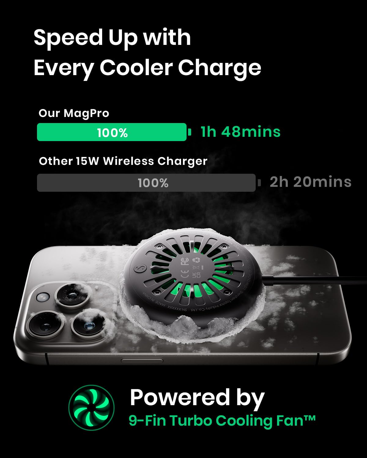 INIU for Magsafe Charger, 15W Fast Charging Magnetic Wireless Charger Stand, Wireless Charging Station with Sleep-Friendly Adaptive Light and Cooling Fan, for iPhone 15/14/13/12 Series, Airpods