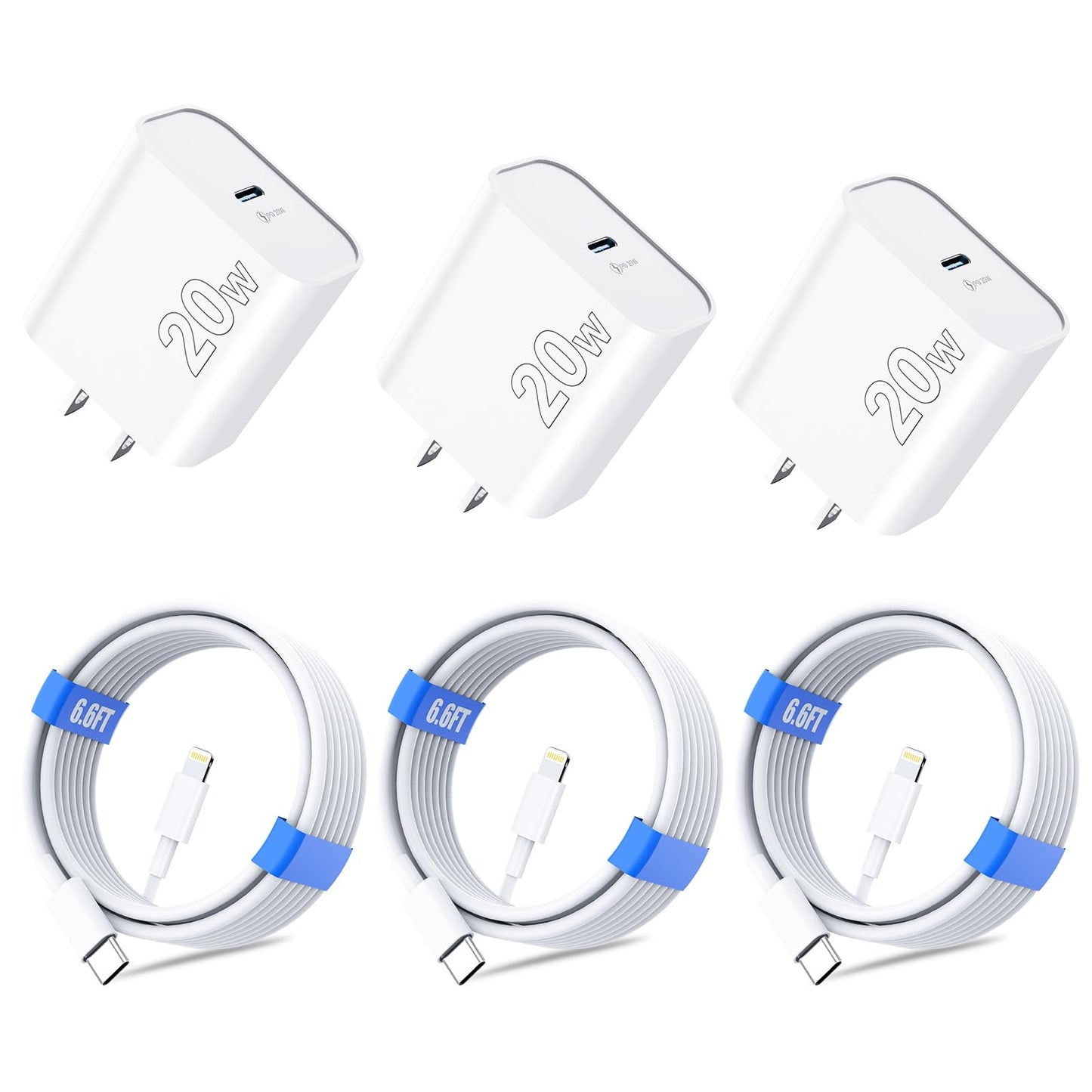 USB-C Fast Charger & Lightning Cable – 3-Pack