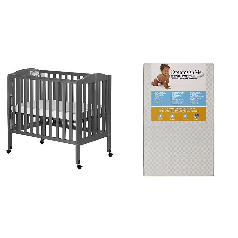 Dream On Me 3 in 1 Portable Folding Stationary Side Crib with Mattress