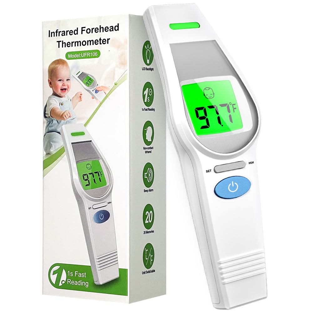 Forehead Thermometer for Kids and Adults, with Fever Alarm, Mute and Memory Functions