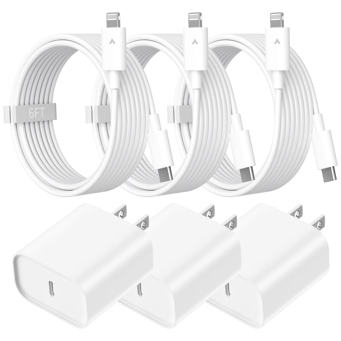 3 Pack 20W Lightning Cable, 6 Ft