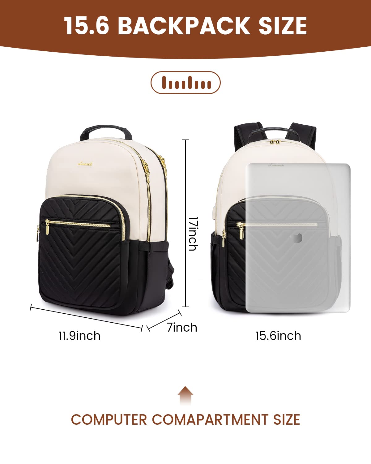LOVEVOOK Laptop Backpack for Women, 15.6 Inch Backpack Purse with USB Port, Waterproof Travel Business Work Laptop Bag, Fashion Doctor Professor Nurse Backpack, Beige-Black