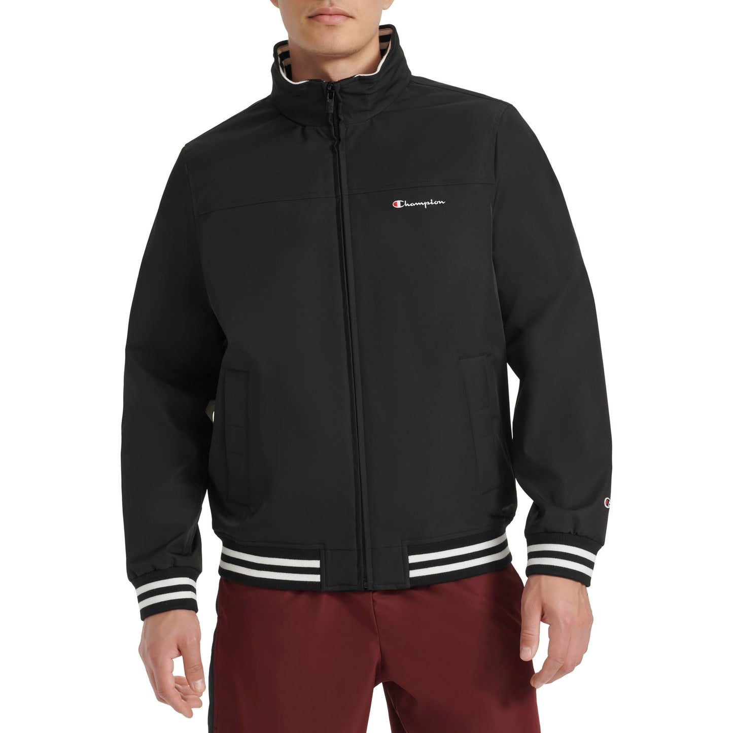 Champion Men's Water Resistant Varsity Bomber Jacket with Flex Stand Collar