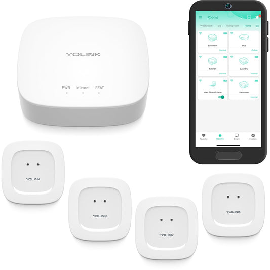 YoLink Smart Home Kit: Hub & Water Leak Sensor 4-Pack