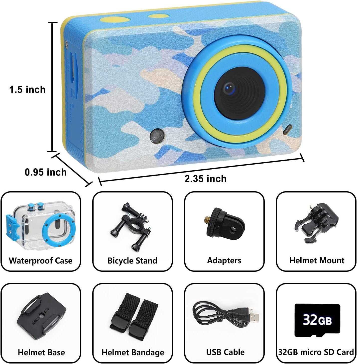 Luoba Kids Camera Waterproof, Toys for 3-10 Year Old Boys Girls, Underwater Children Digital Camera Christmas Birthday Kids Boys Gifts Age 4 5 6 7 8, Toddler Video Toy Camera with 32GB SD Card (Blue)