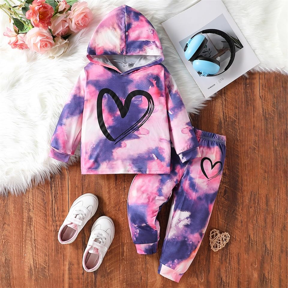 Toddler Baby Girls Long-sleeve Tie Dye Hoodie Sweatshirt and Joggers Pants
