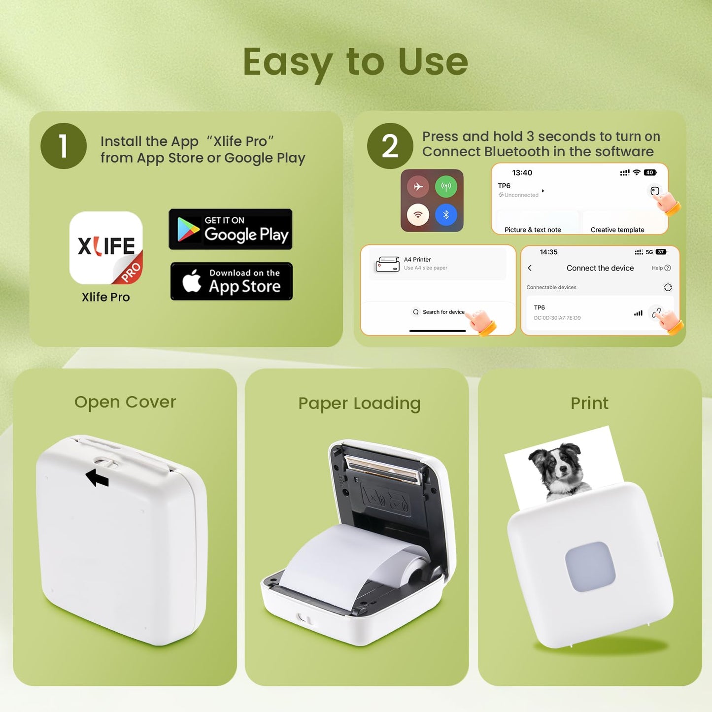 LFPERT Portable Thermal Printer TP6 - Mini Bluetooth Sticker Printer for iPhone & Android, Wireless Pocket Picture Printer for School Notes, Journal, DIY, Kids Gifts