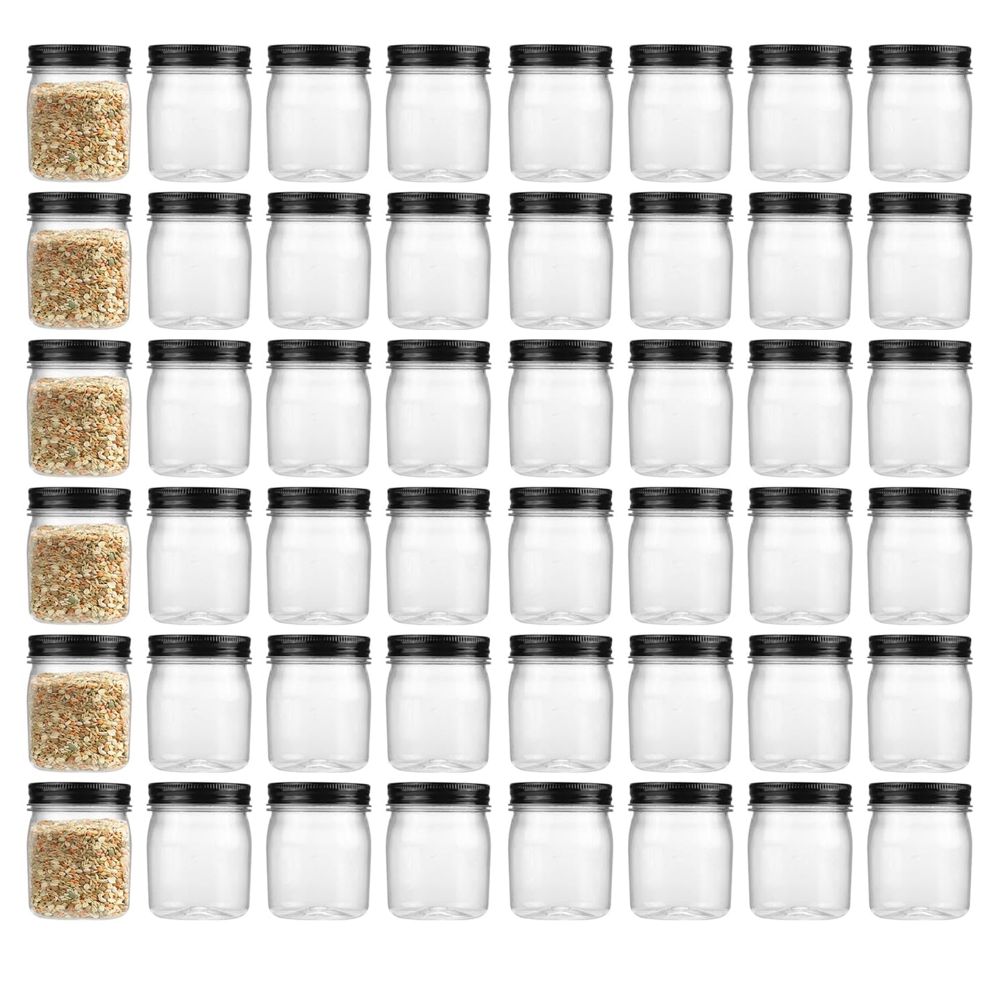 Clear Plastic Mason Jars With Screw On Lid, 48 Pack
