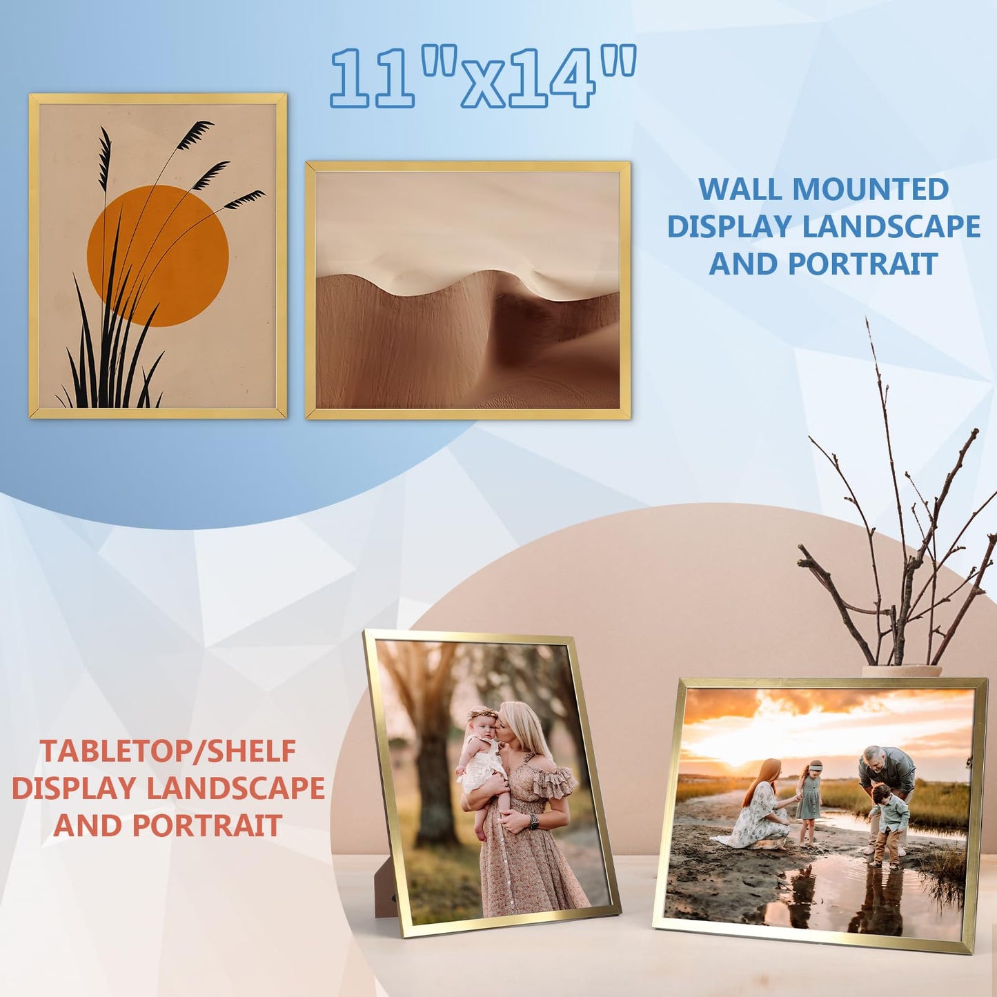 WIFTREY 11x14 Gold Picture Frames, Rustic 11 x 14 Photo Frame Bulk for Wall Hanging, Tabletop Display, 18 Pack