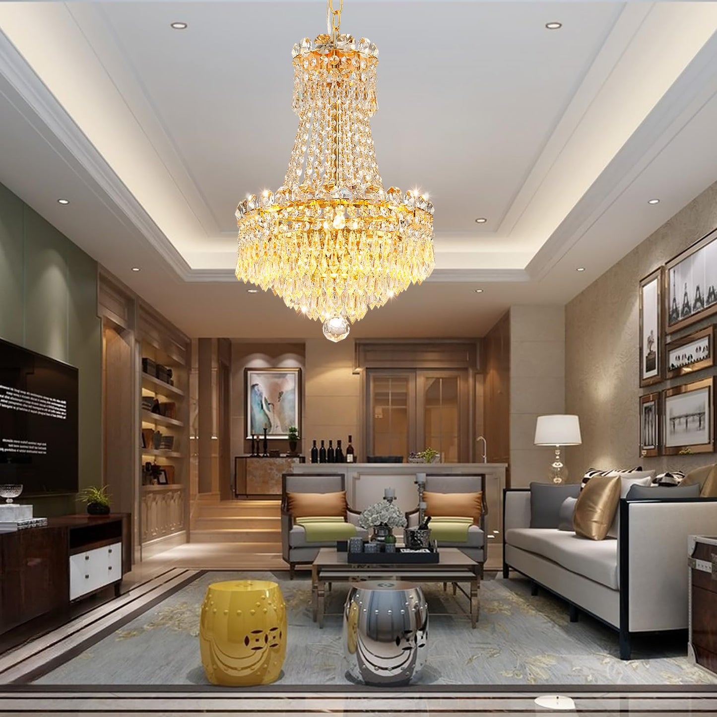 CEENWE 5 Light Gold Fish Crystal Chandelier,French Empire Style Chandeliers,Classic K9 Crystals Rain Drop Fixture for Living Room Foyer Entryway Hotel