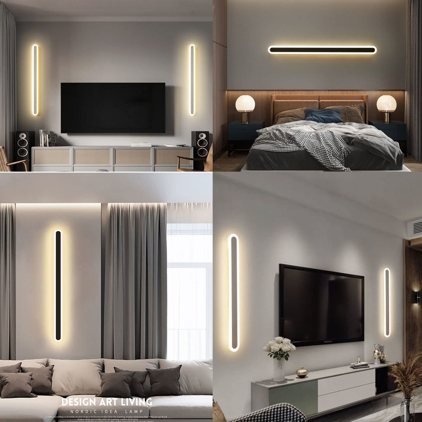 Maxziller 16inch Long Modern 2Pack LED Wall Light,24W Warm White 110V led Wall Mount Lighting Fixture Rectangular Black Wall Lights Elegant Frosted White Acrylic Anti Rust
