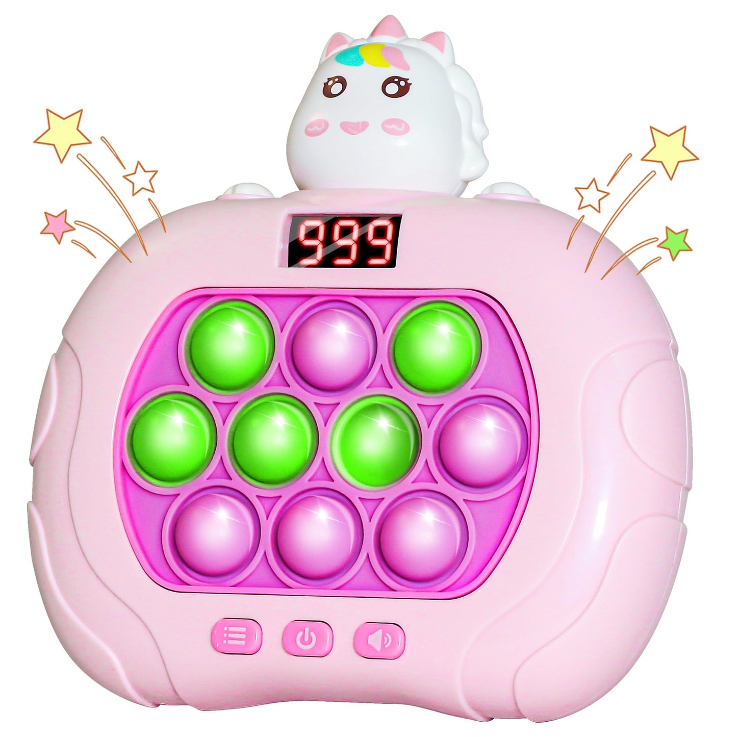 Quick Push Bubble Game, Popping Game Light up Pop Fidget Toy for Kids Teens Adults, Bunny Handheld Fast Push Pop Game for Kids 6-12 Years Old Birthday Gift for Boys & Girls (LED Pink Uni/Corn)
