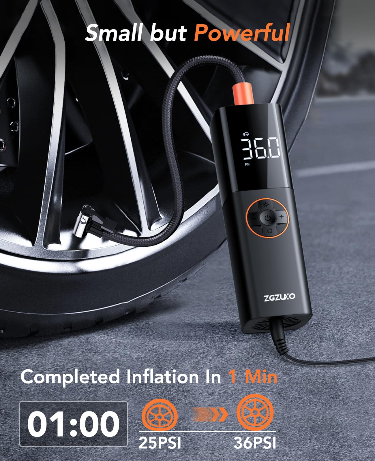 ZGZUXO Tire Inflator Portable Air Compressor, DC 12V Small Air Pump for Car Tires, 150PSI Electric Tire Pump, Auto Portable Tire Inflator for Car with Digital Pressure Gauge, LED Light
