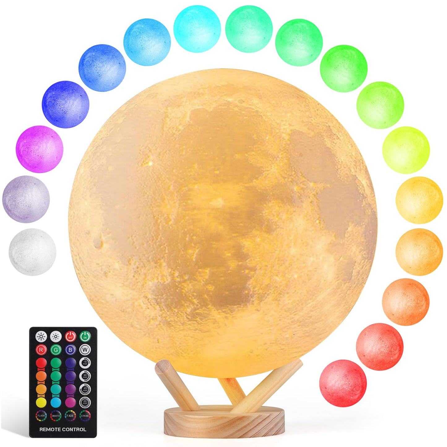 Rechargeable Moon Lamp Night Light – 16 Colors with Remote