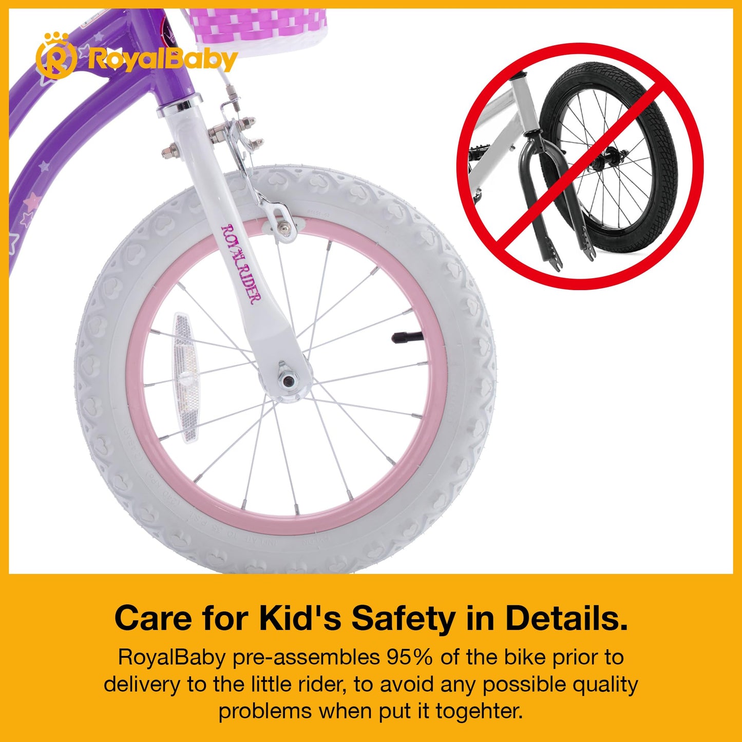 Royalbaby Stargirl Kids Bike 14 Inch Girls Bicycle for Children with Training Wheels & Basket, Purple