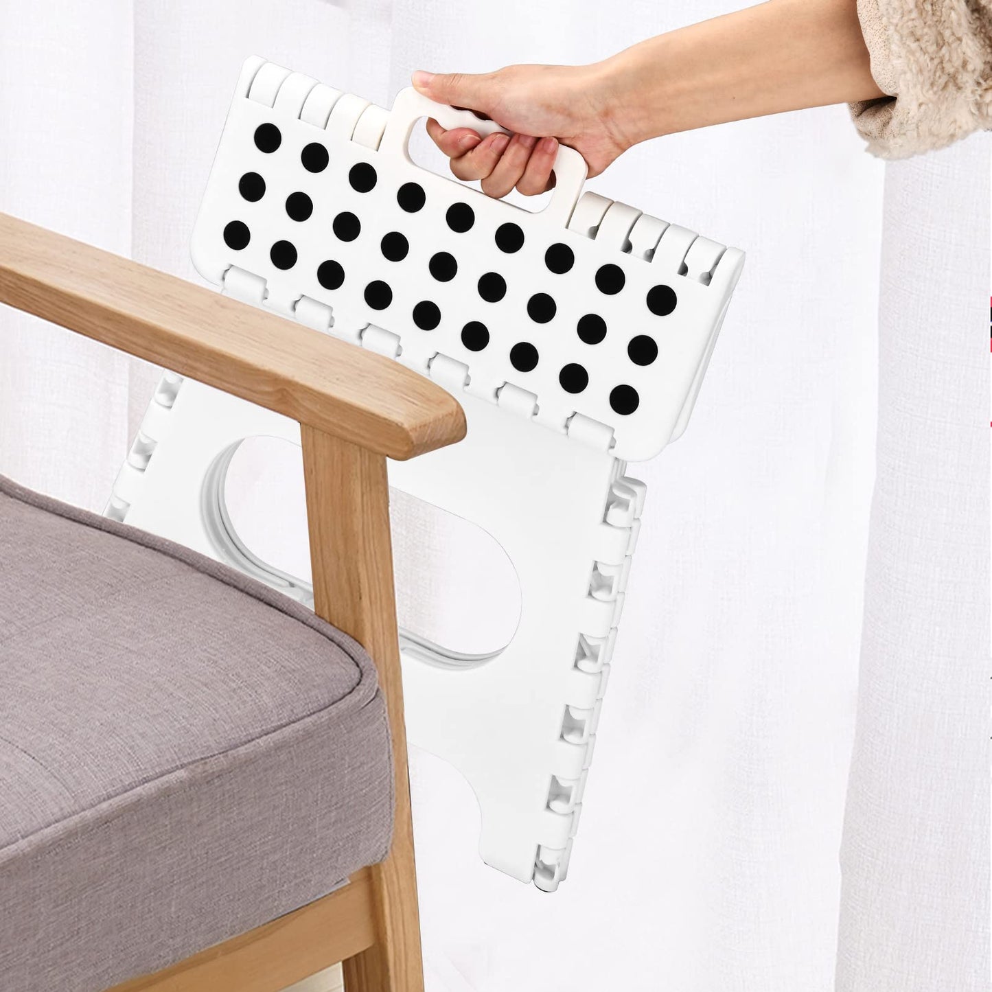 SUGARLEE Folding Step Stool, 11" Anti-Skid Step Stool with Handle,Sturdy Enough to Hold 300 Lb Plastic Foldable Step Stool for Kids-Lightweight Foot Stool for Kitchen, Bathroom, Bedroom (White)