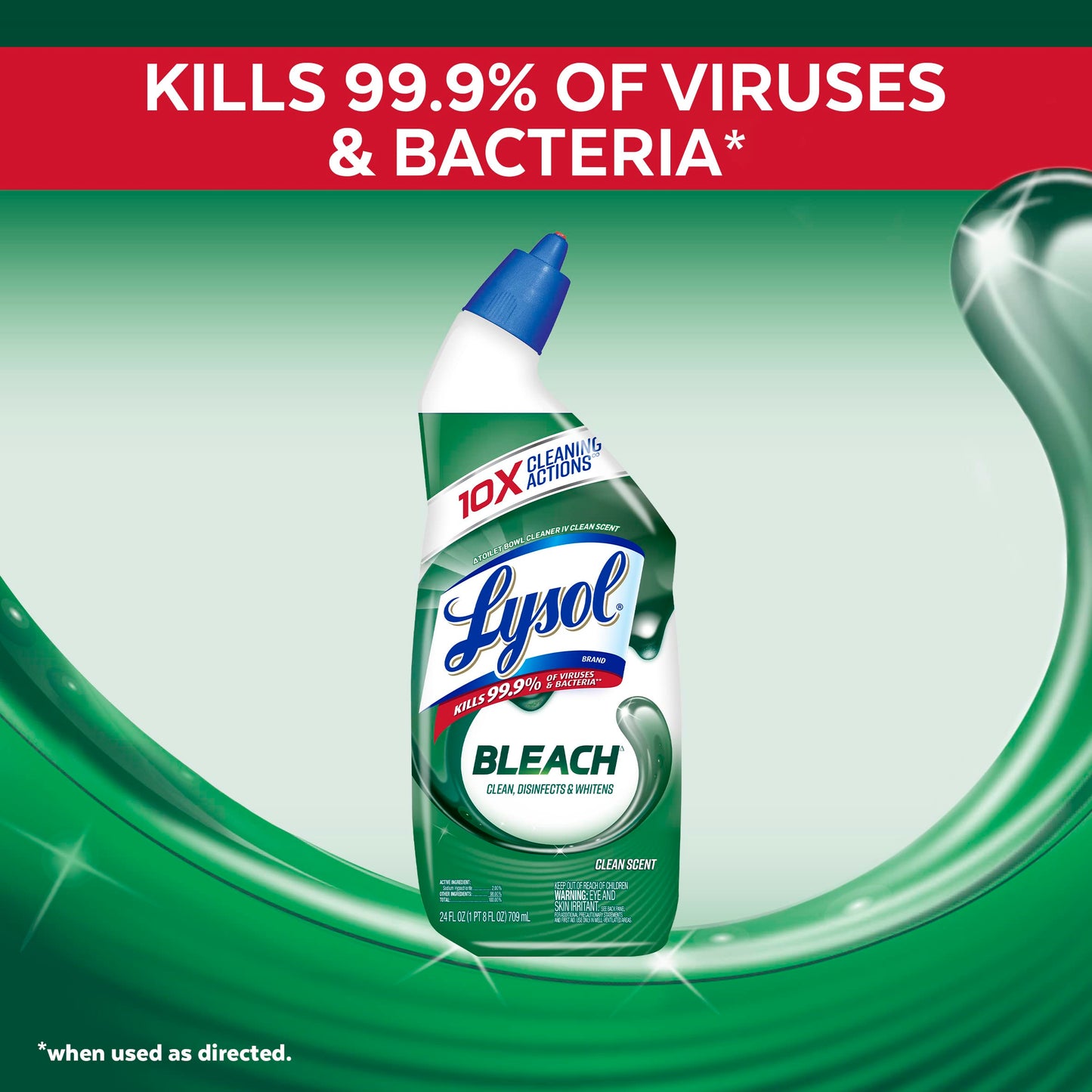 Lysol Toilet Bowl Cleaner W. Bleach, 48oz (2x24oz), 10X Cleaning Power