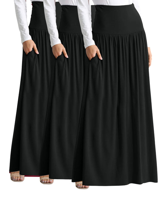 Maxi Skirts for Women Ankle Length Skirt Casual Long Skirt High Waisted 3 PK