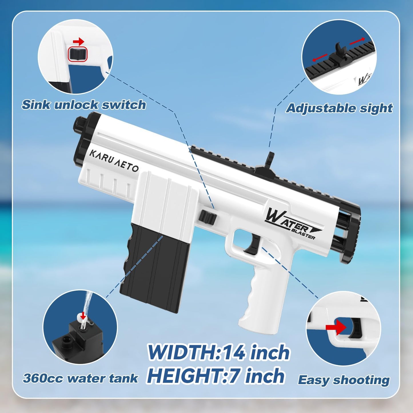 Electric Water Gun for Adults and Kids Aged 8-12,Automatic Water Gun with 22ft Long Range,Water Blaster Squirt Gun Water Pistol for Pool Party,Backyard Fun,Summer Beach