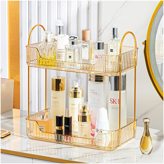 COMVTUPY Bathroom Counter Organizer Countertop Storage Cosmetics Skincare Shelf Organizer Makeup Organizer Perfume for Dresser Vanity Tray Spice Rack Organizer for Kitchen(2 Tier-Amber)
