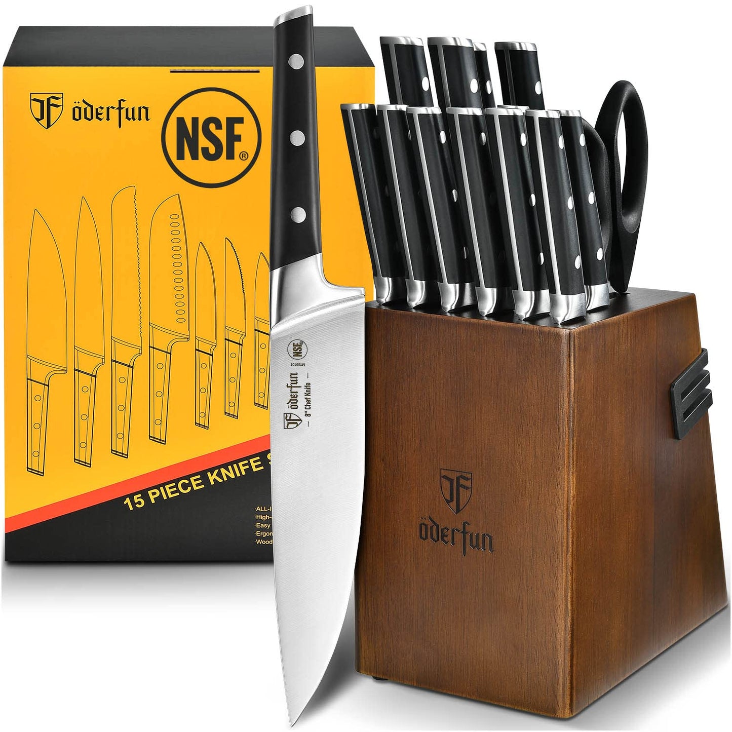 ODERFUN 15 Pcs Knife Set With Block