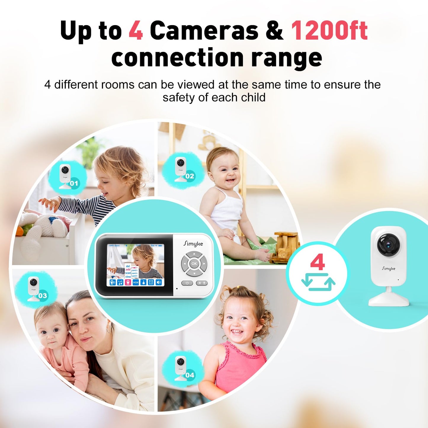Simyke Upgrate Video Baby Monitor,WiFi Baby Camera,2.8" Display and App Control,1200ft Long Range,2 Way Talk,Auto Night Vision,Sound Alert,VOX,Temperature Sensor 5 Lullabies Feeding Remind,Home Use