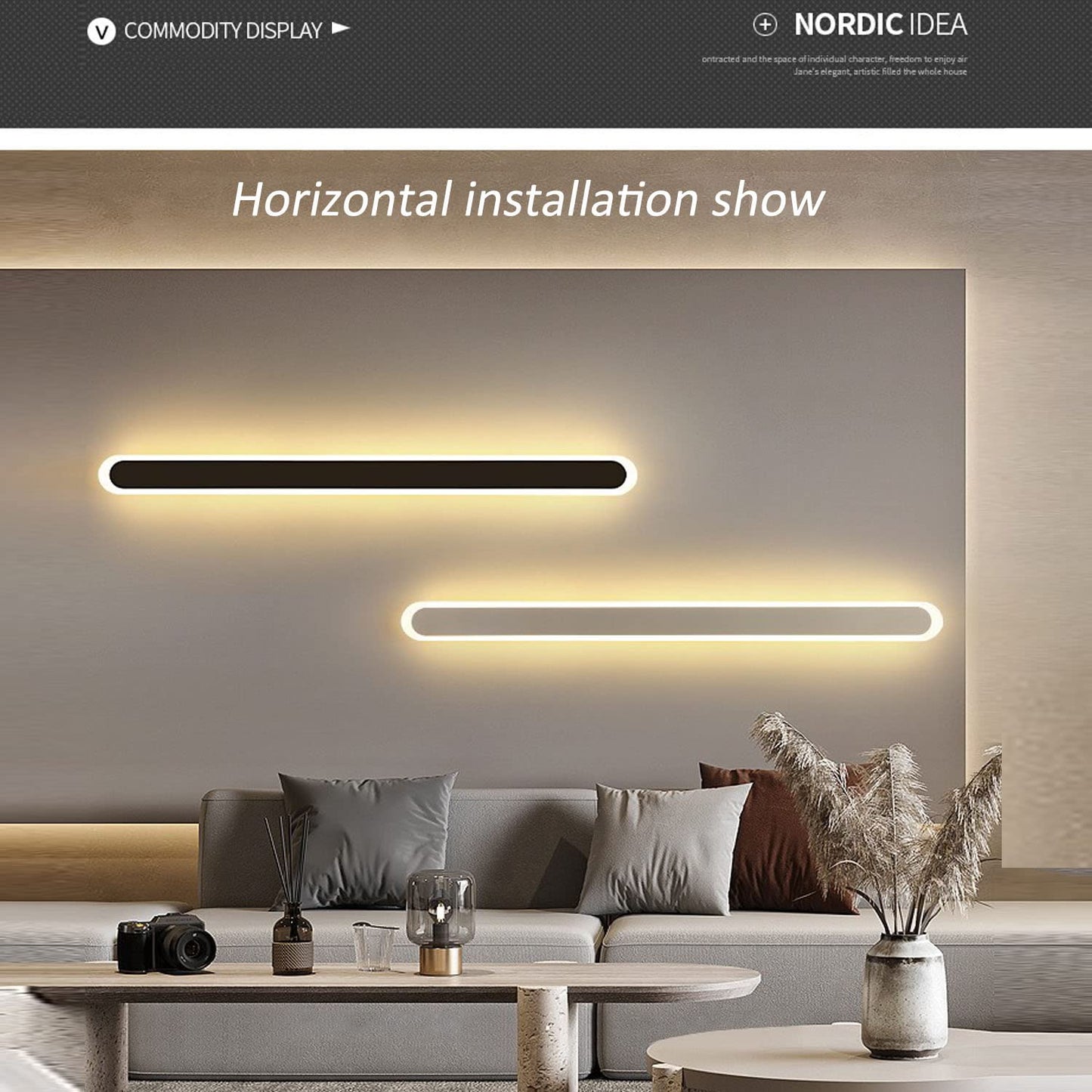 Maxziller 16inch Long Modern 2Pack LED Wall Light,24W Warm White 110V led Wall Mount Lighting Fixture Rectangular Black Wall Lights Elegant Frosted White Acrylic Anti Rust
