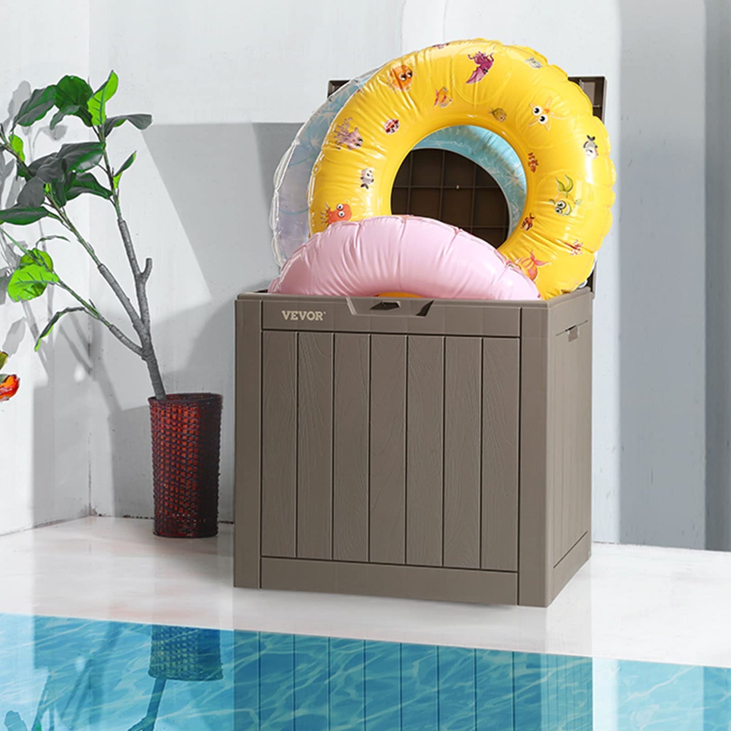 VEVOR Deck Box, 31 Gallon Outdoor Storage Box, 22.1" x 17.1" x 20.9", Waterproof PP Deckbox with Aluminum Alloy Padlock, for Patio Furniture, Pool Toys, Garden Tools, Outdoor Cushions, Gray