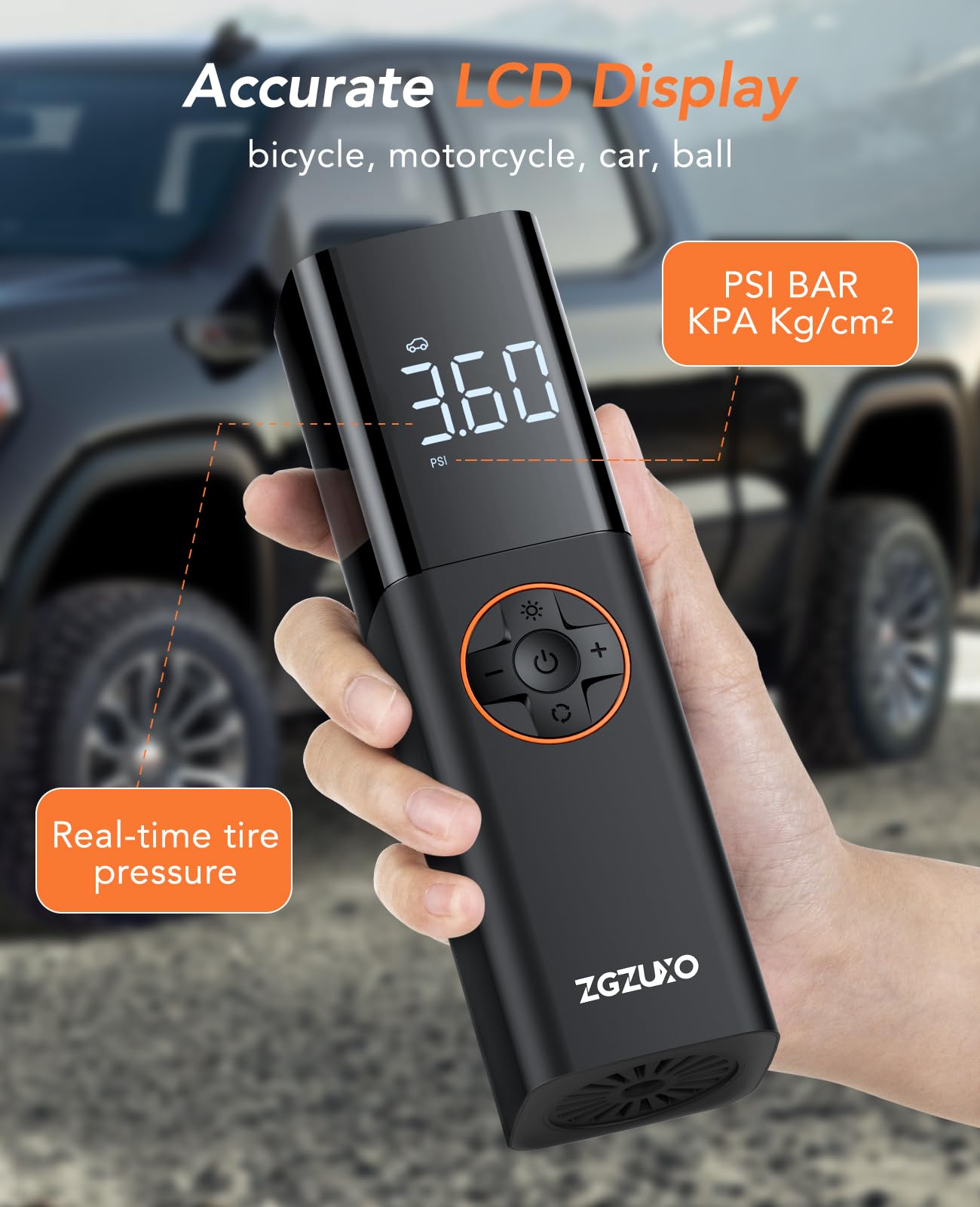 ZGZUXO Tire Inflator Portable Air Compressor, DC 12V Small Air Pump for Car Tires, 150PSI Electric Tire Pump, Auto Portable Tire Inflator for Car with Digital Pressure Gauge, LED Light