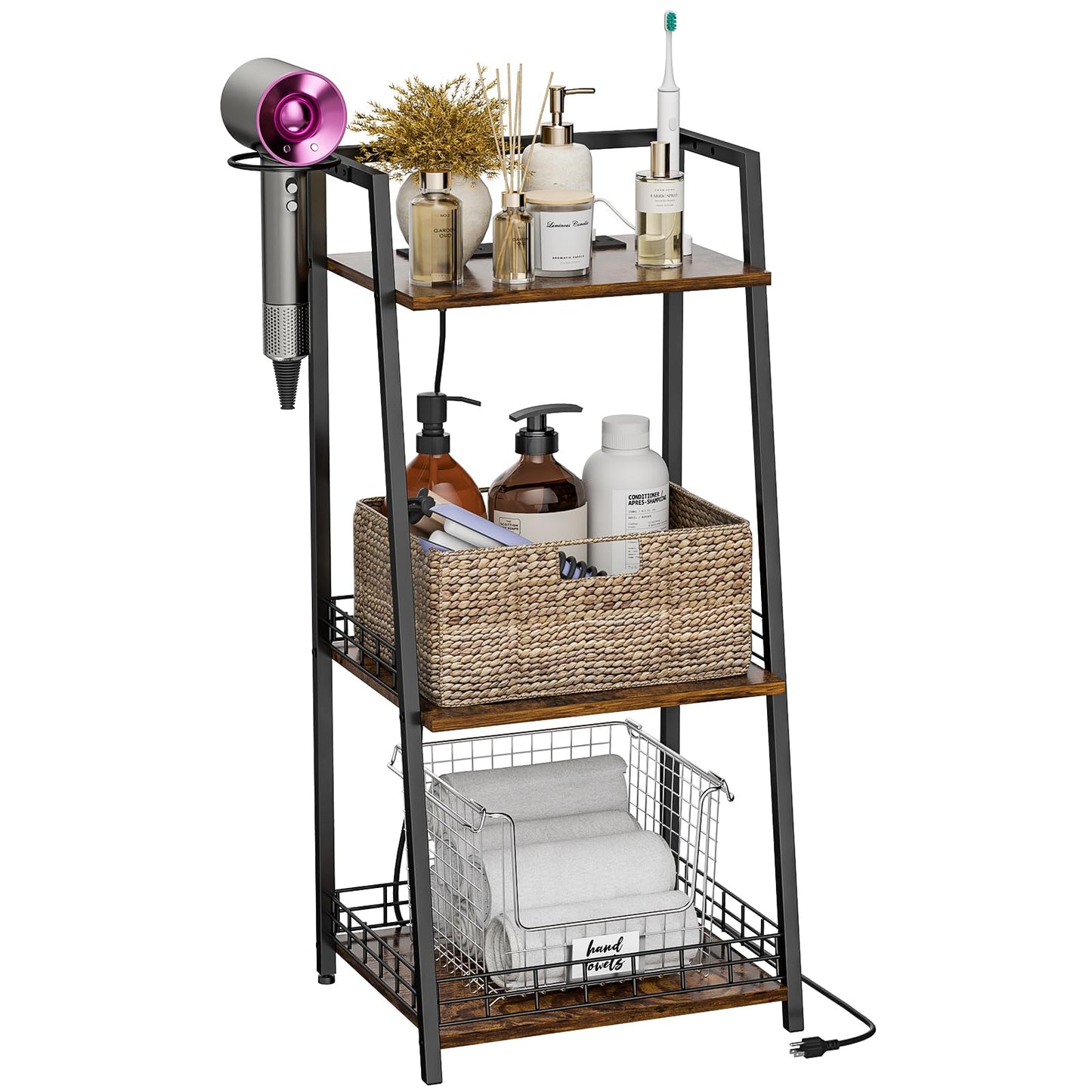 3-Tier Bathroom Storage Shelf with USB Charging