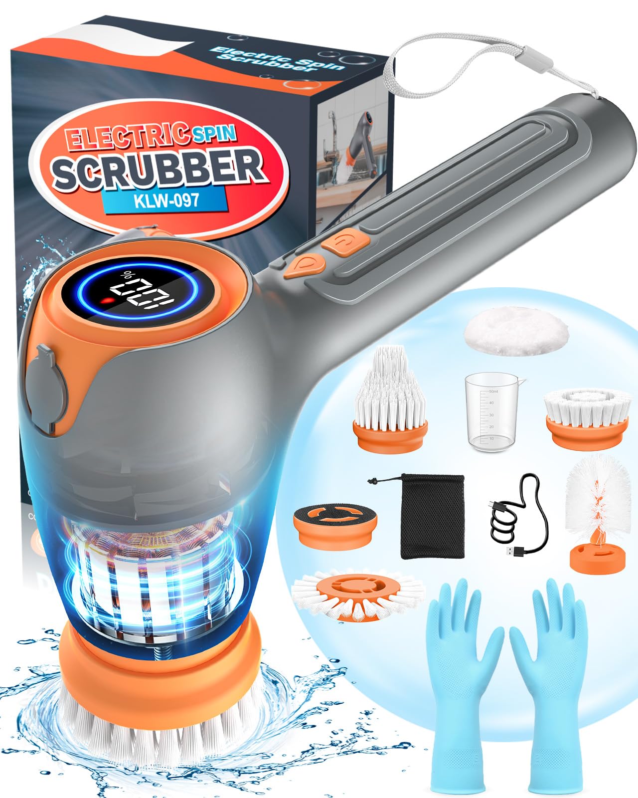 Rechargeable Cordless Electric Spin Scrubber with 5 Replaceable Cleaning Brush Heads