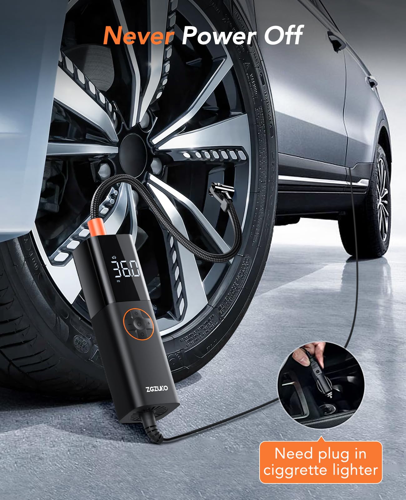 ZGZUXO Tire Inflator Portable Air Compressor, DC 12V Small Air Pump for Car Tires, 150PSI Electric Tire Pump, Auto Portable Tire Inflator for Car with Digital Pressure Gauge, LED Light