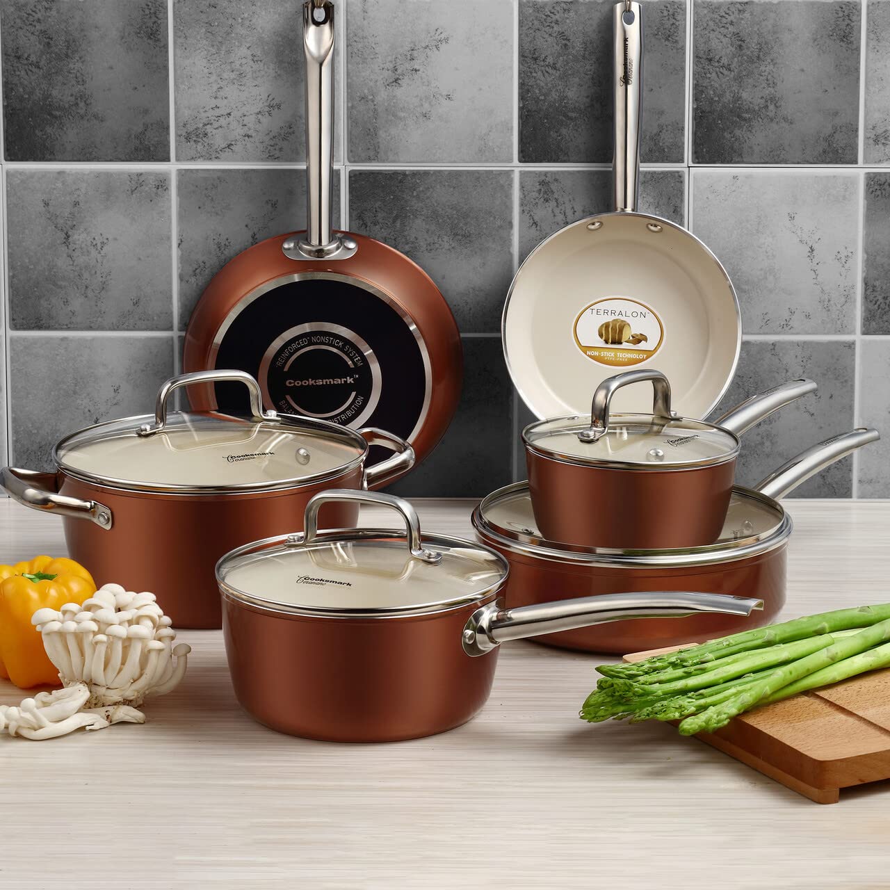 10-Piece Nonstick Copper Pots And Pans Cookware Set With Lids