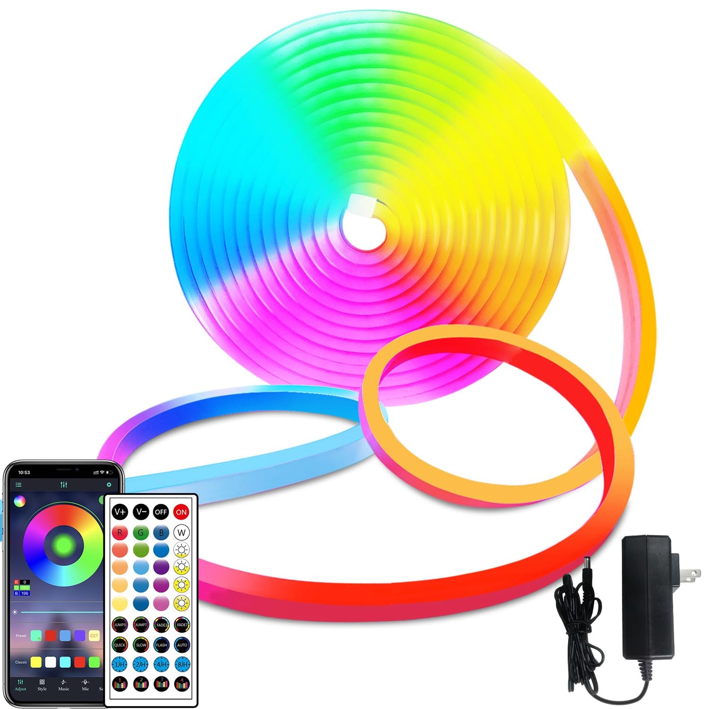 Yeewhale 16.4ft neon LED Strip Lights with Remote APP Control IP65 Waterproof