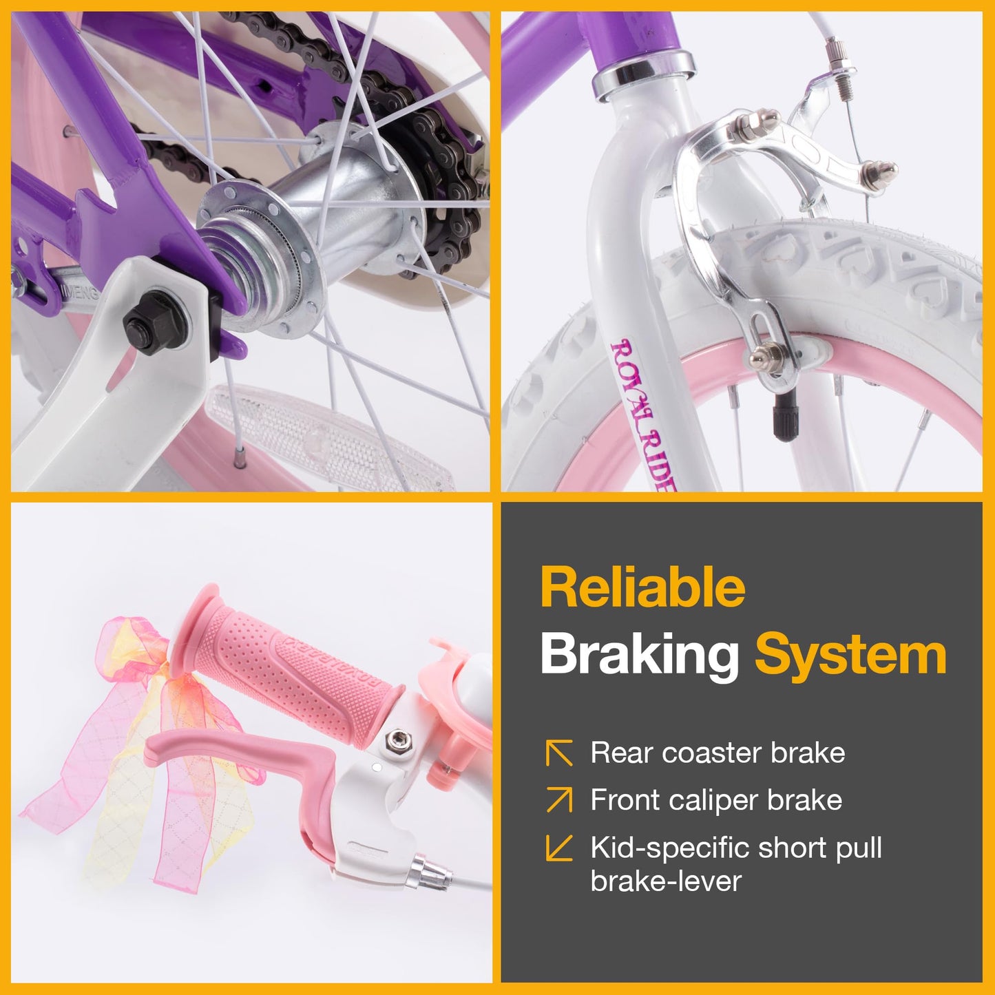 Royalbaby Stargirl Kids Bike 14 Inch Girls Bicycle for Children with Training Wheels & Basket, Purple