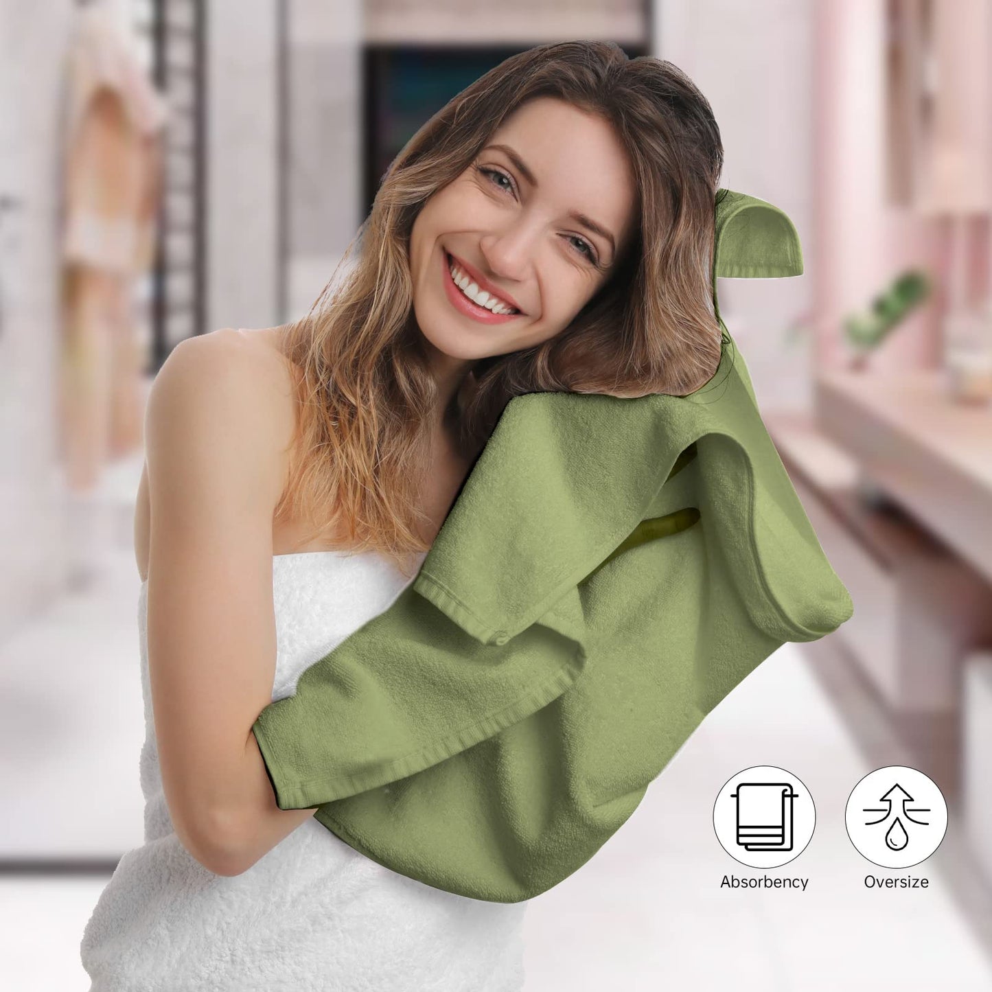 COZYART Green Hand Towels for Bathroom 4 Pcs, 13x30 Cotton Guest Hand Towels Set Super Soft Highly Absorbent Durable 650 GSM Towels for Daily Use