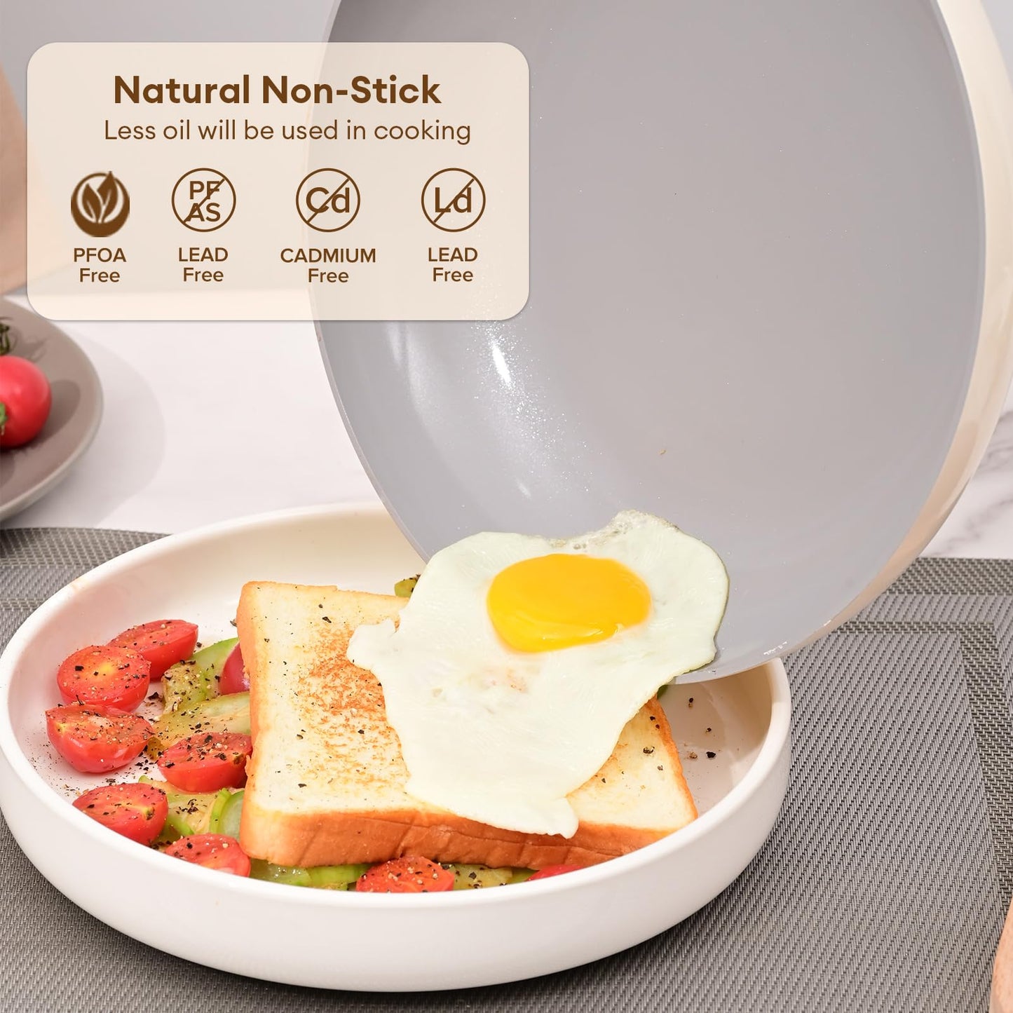 JEETEE Ceramic Cookware Set, White Pots and Pans Set Nonstick,7 PCS Kitchen Induction Sets, PTFE & PFOA Free, Oven Safe, Compatible with All Stoves- Cream