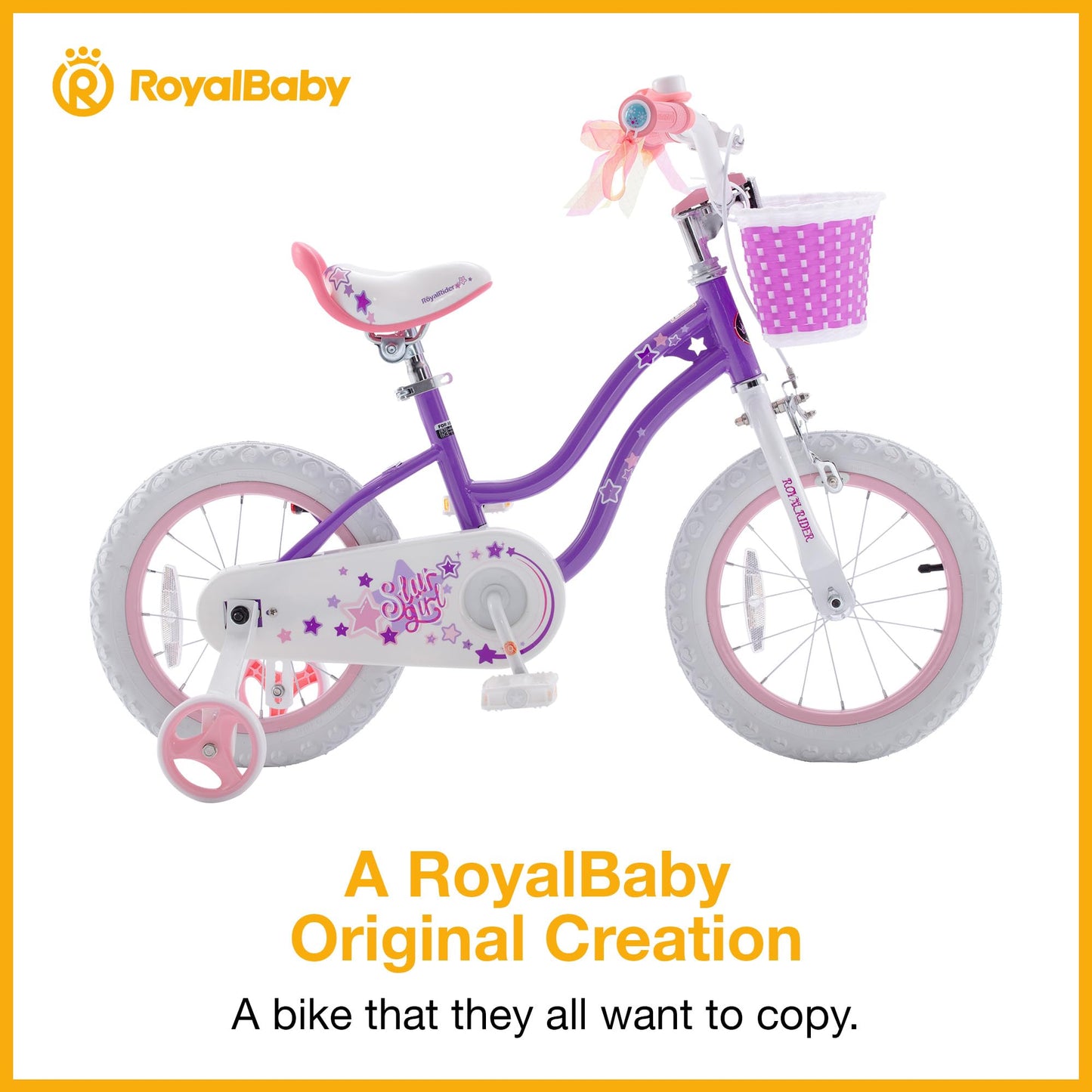 Royalbaby Stargirl Kids Bike 14 Inch Girls Bicycle for Children with Training Wheels & Basket, Purple