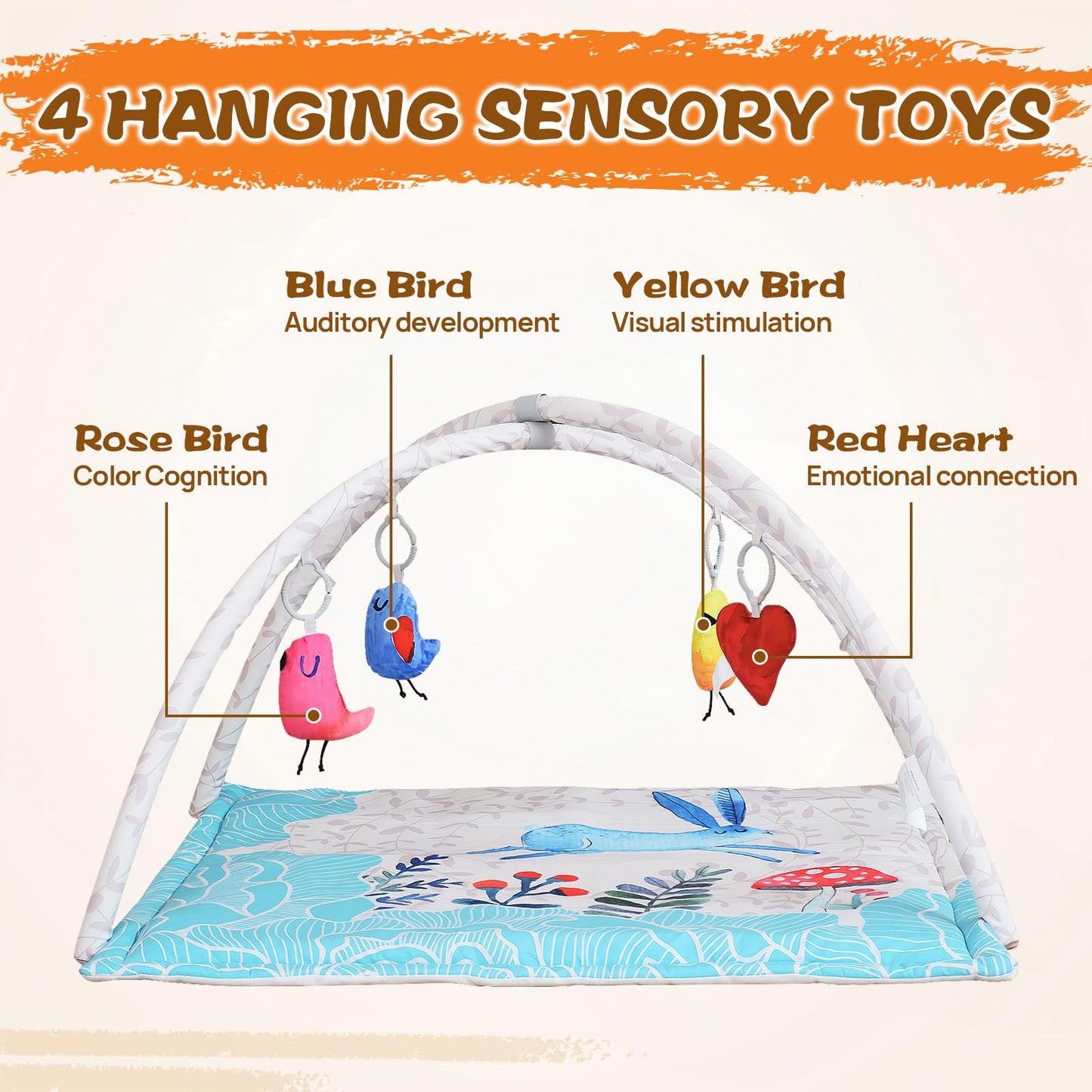 Baby Play Gym Mat,4 in 1 Baby Play Mat Activity Gym, Baby Play Mats for Babies, Portable Baby Play Gym Infant Activity Center for Newborn to Develop Motor Cognition Suitable for Newborns to Toddlers