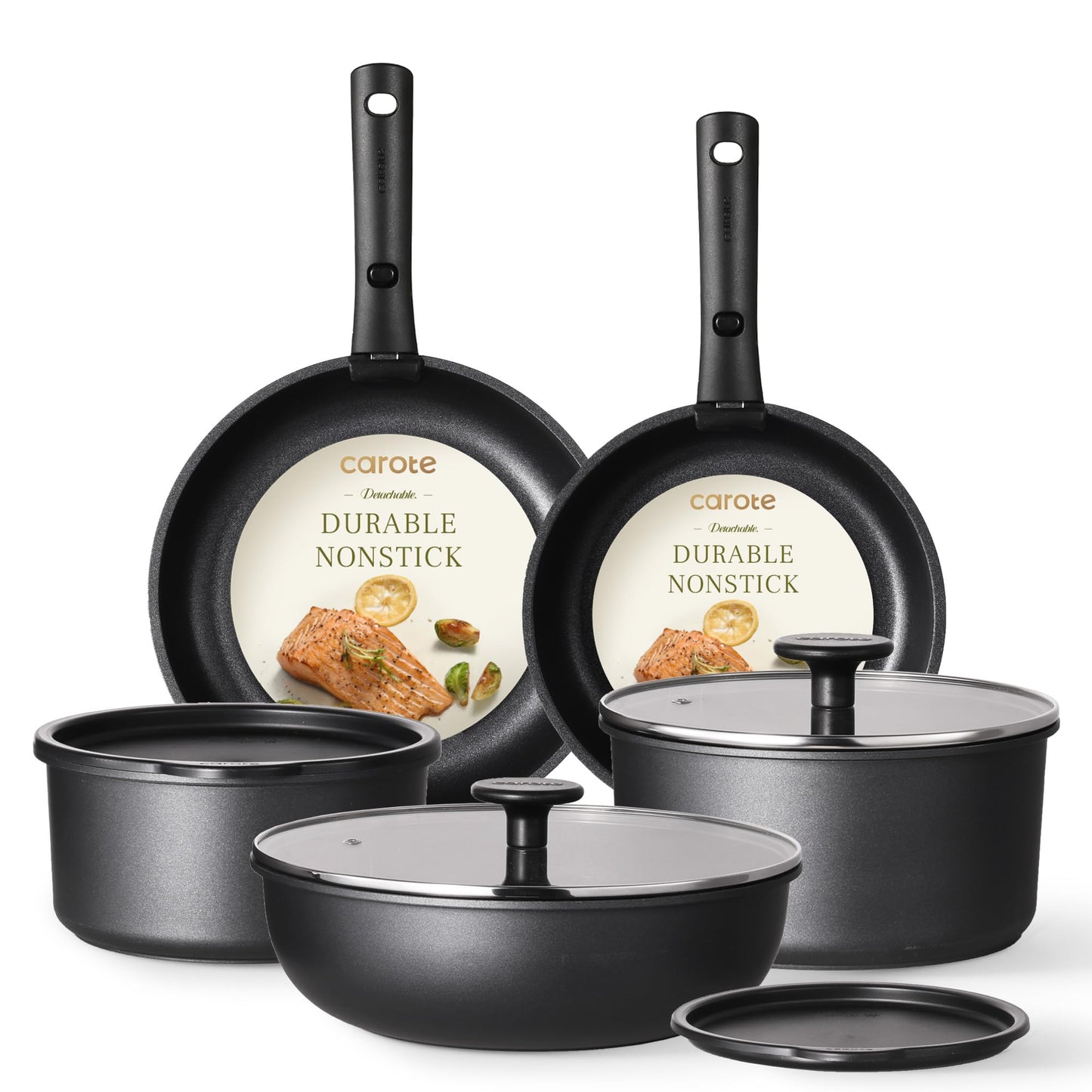 Nonstick Induction Pots and Pans Kitchen Sets with Removable Handle