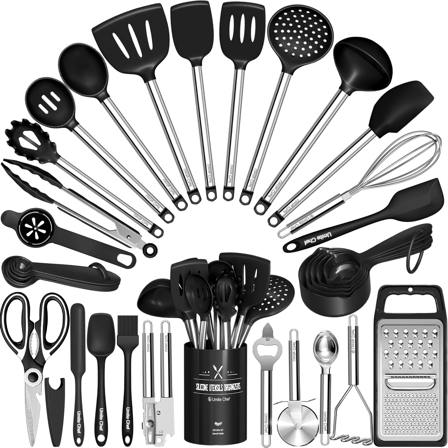 Kitchen Utensils Set-Umite Chef 34 Pcs Silicone Cooking Utensils Set for Nonstick Cookware