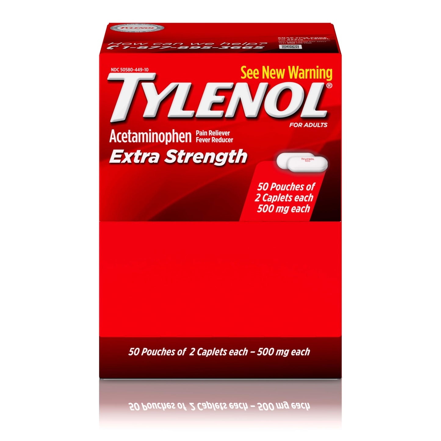 Tylenol Extra Strength Caplets, 50 pouches of 2 tablets each
