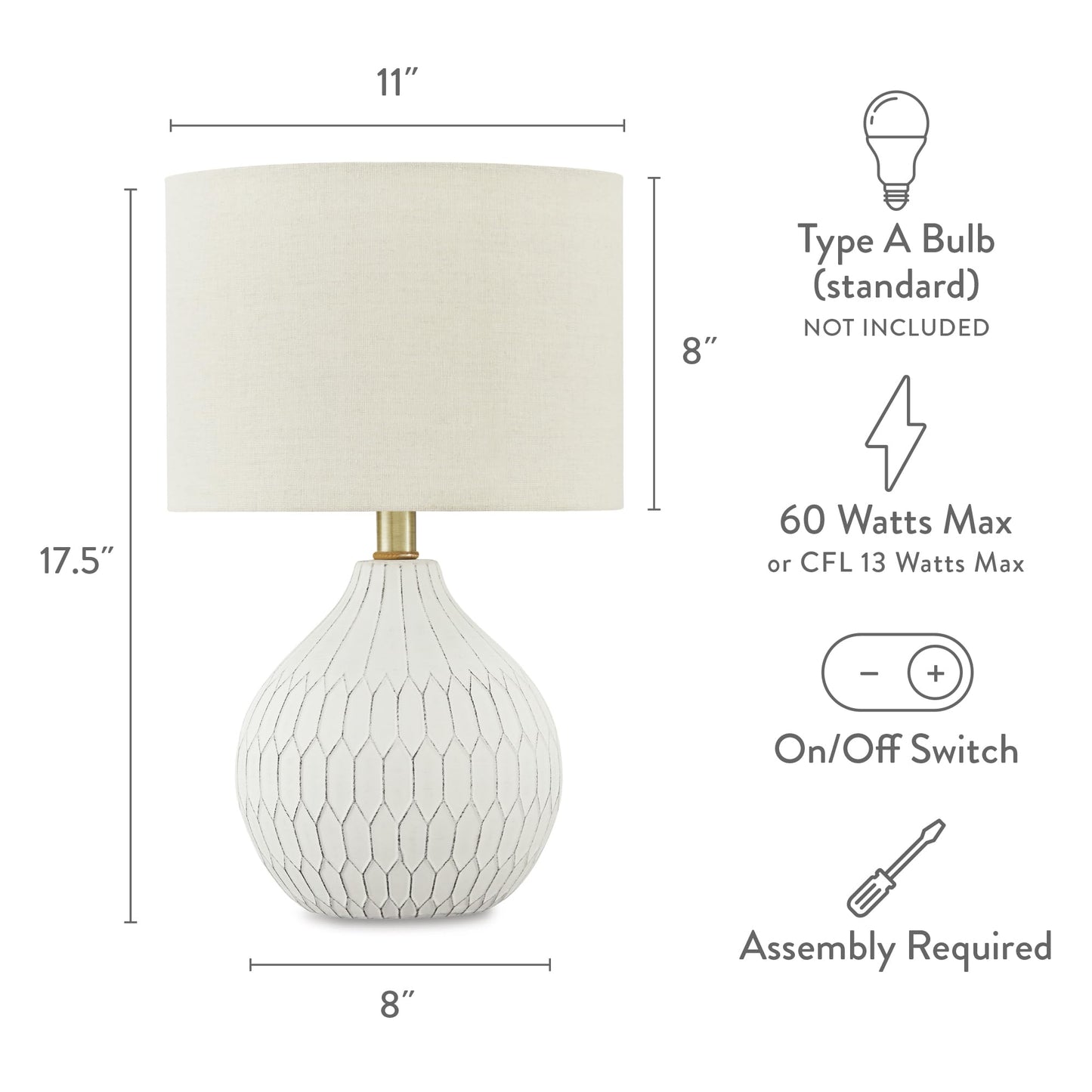 Signature Design by Ashley Wardmont 18" Modern Dimensional Design Ceramic Table Lamp, White
