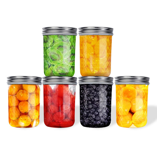 6 Piece Wide Mouth Glass Clear Mason Jars with Lids
